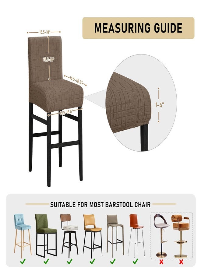 JIUZHEN أغطية كراسي بار مخملية من جيوتشن، عبوة من قطعتين، مقاومة للماء، مع مساند ظهر، قابلة للتمدد، مناسبة للمطابخ والمطاعم والمقاهي، قابلة للغسل، مناسبة لكراسي البار العالية، قابلة للإزالة، لون قهوة - Image 2